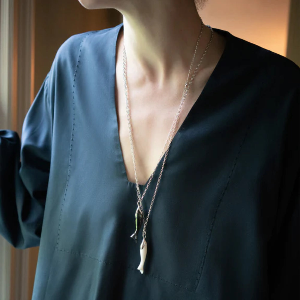 Monica Rich Kosann "Perseverance" Black Ceramic Fish Charm Necklace