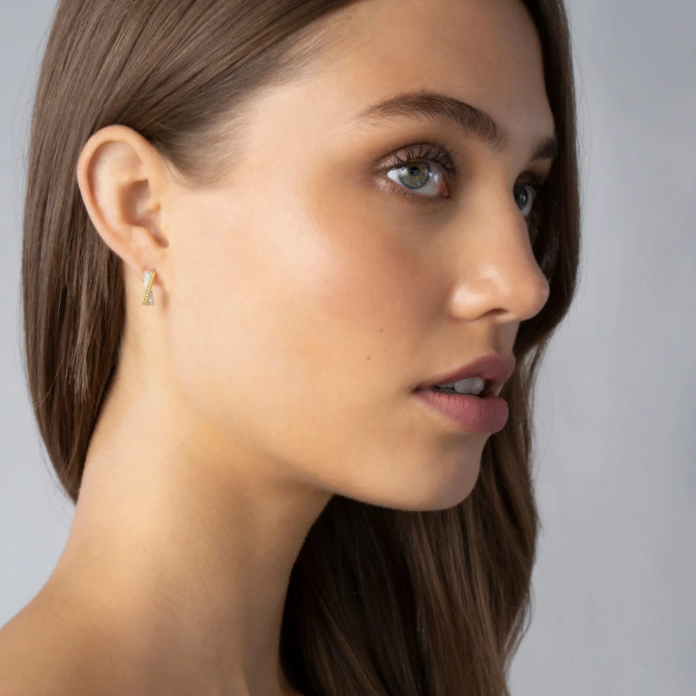 Lagos Caviar Lux Two-Tone X Diamond Huggie Earrings