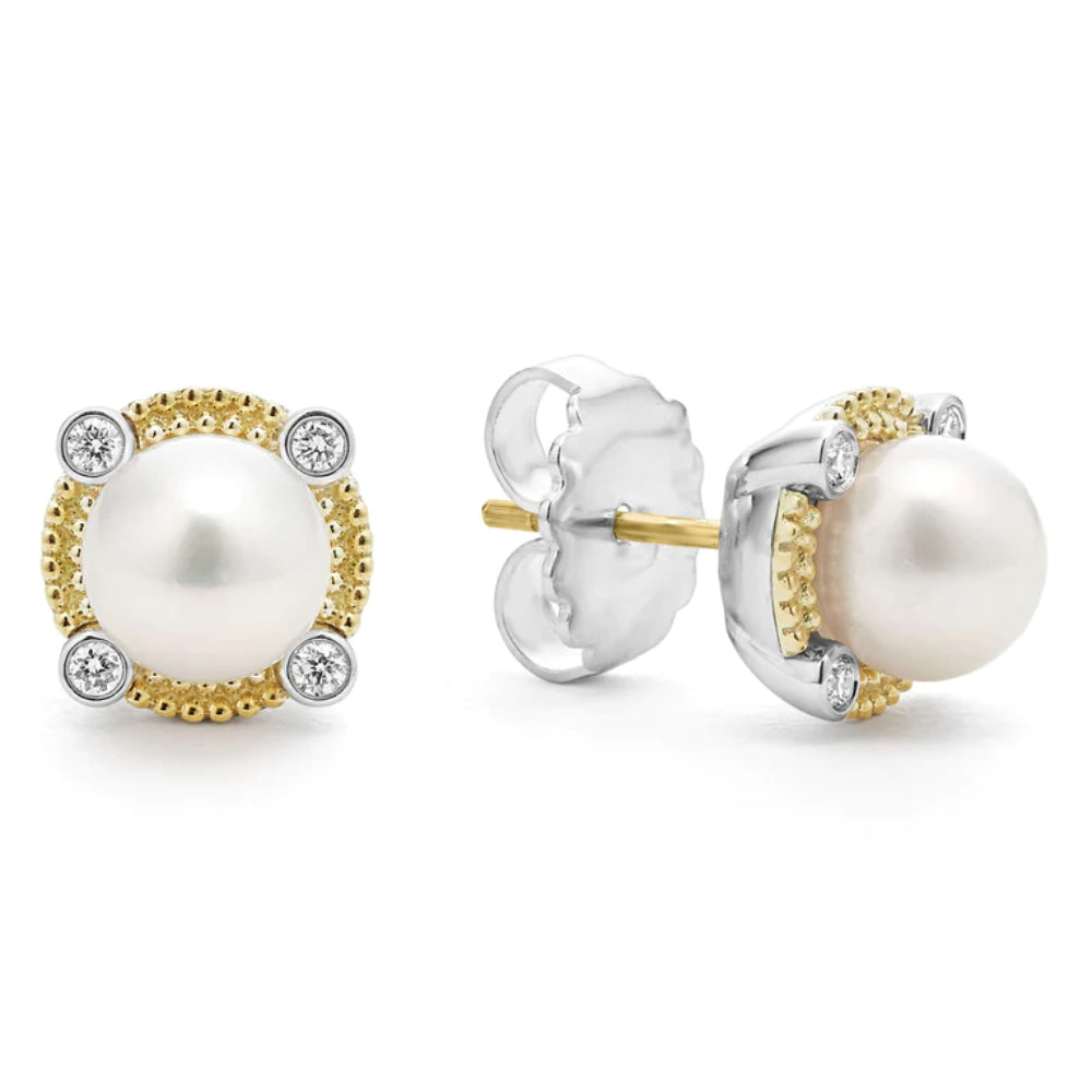 Lagos Luna Pearl Diamond Stud Earrings