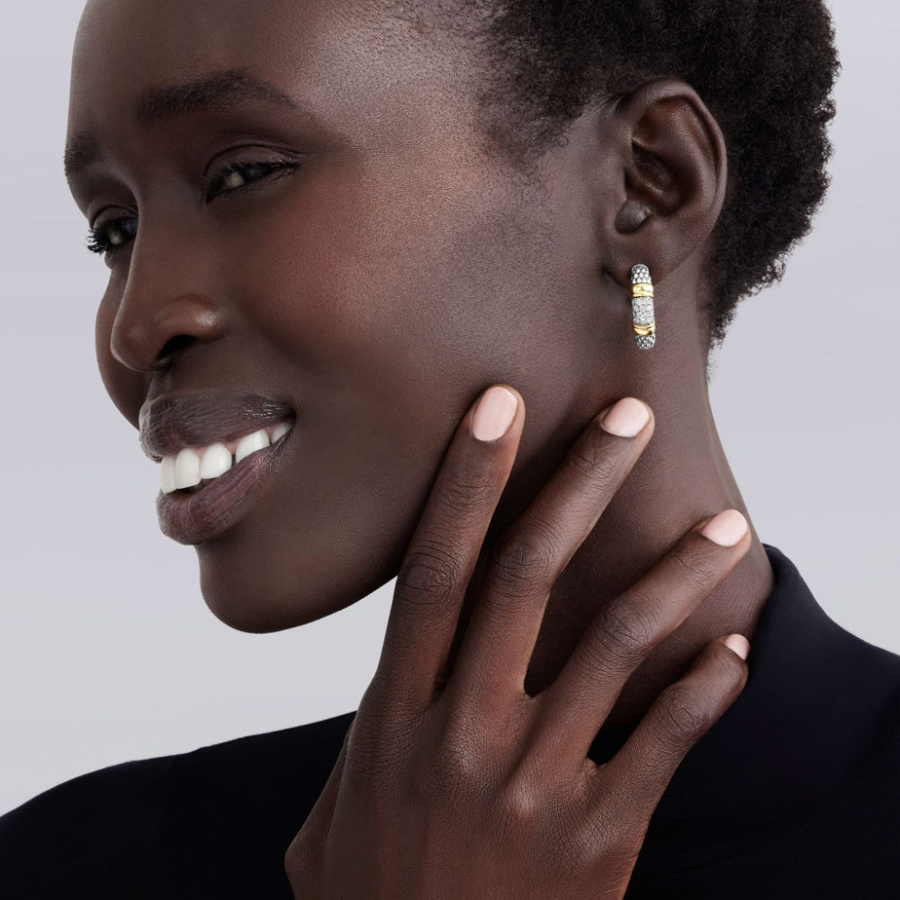 Lagos Signature Caviar Two-Tone Diamond Hoop Earrings