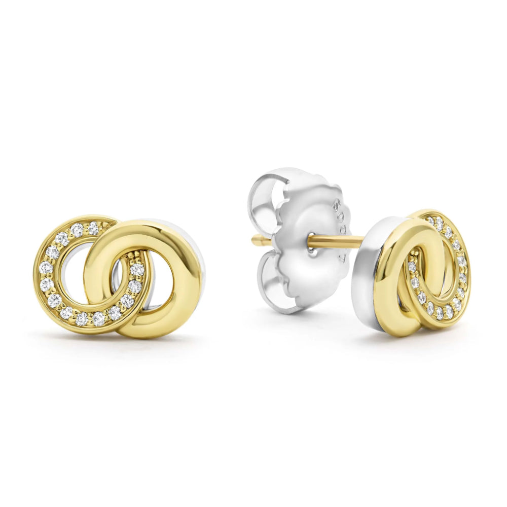 Lagos Signature Caviar Two-Tone Interlocking Diamond Stud Earrings