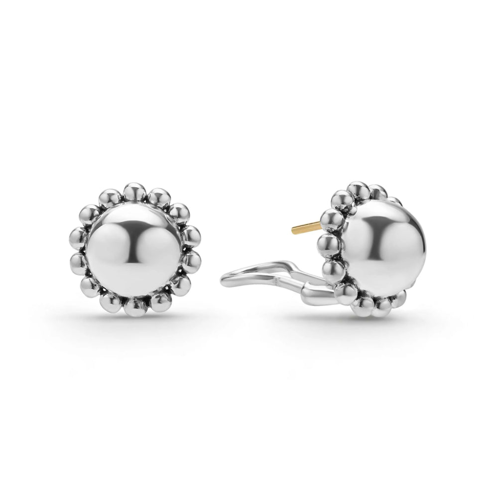Lagos Caviar Bubbly Silver Round Omega Clip Earrings