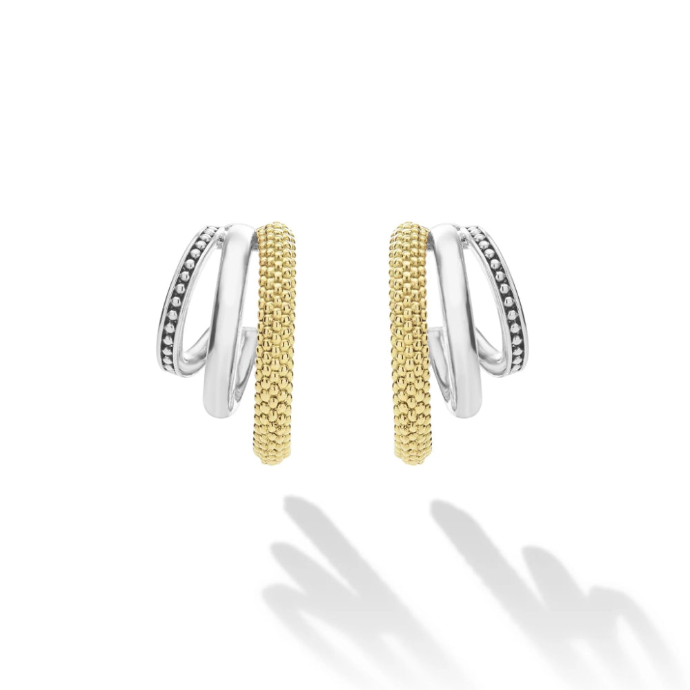 Lagos Caviar Lux Two-Tone Three Ring Hoop Earrings