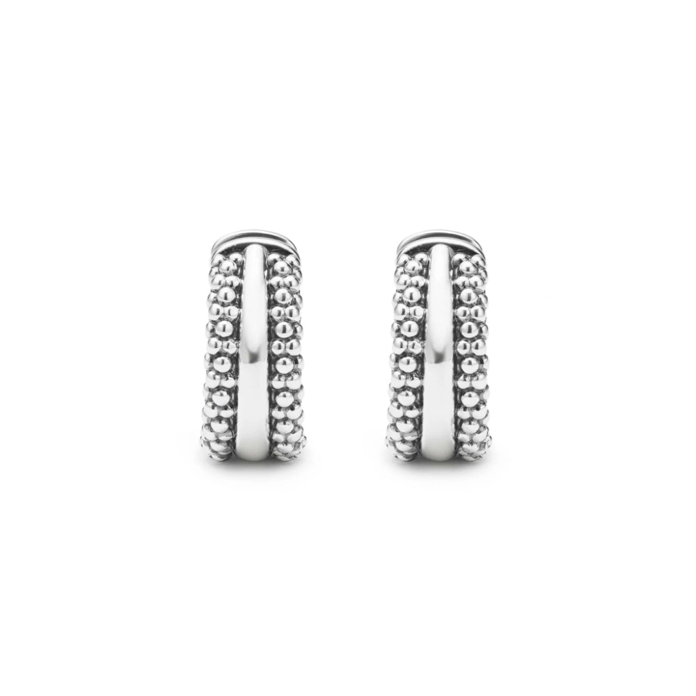 Lagos Signature Caviar Silver Beaded Huggie Earrings