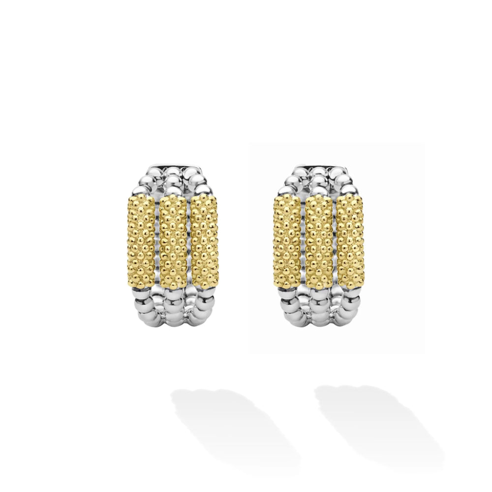 Lagos Caviar Icon Two-Tone Three Ring Gold Bar Huggie Earrings