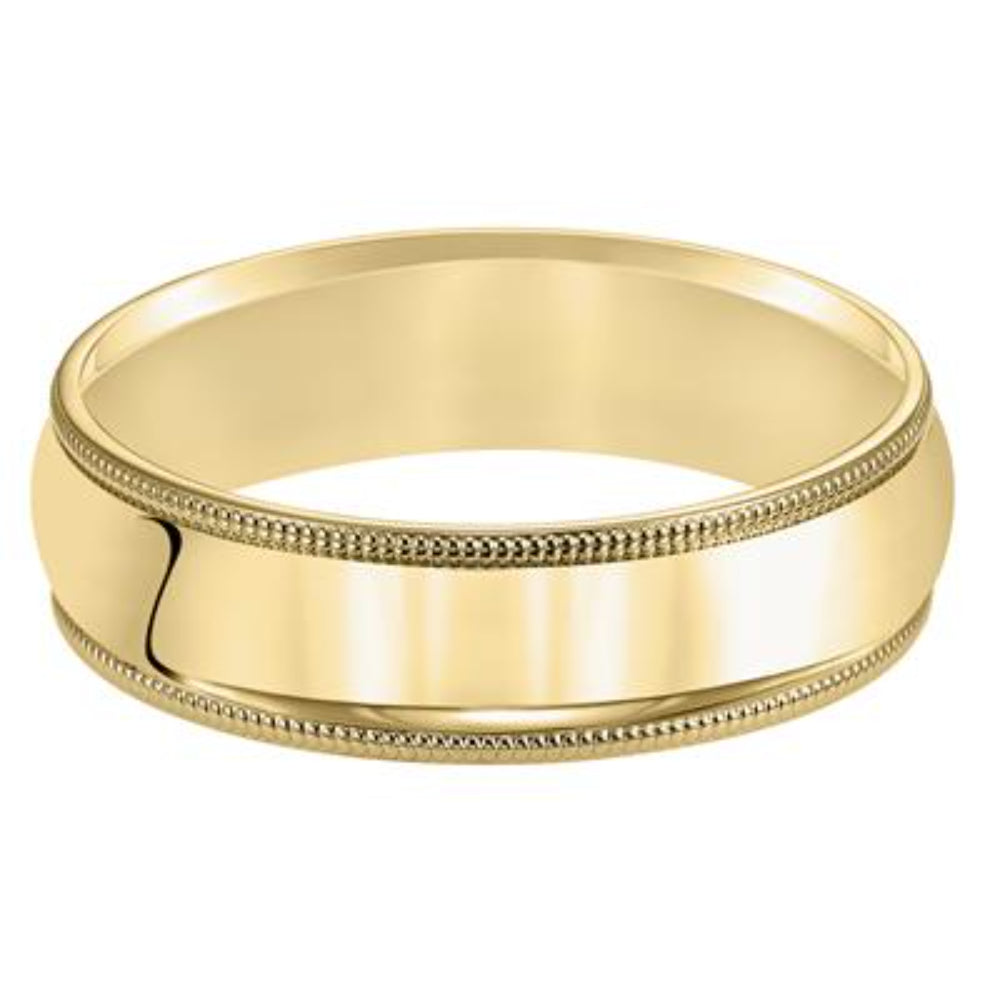 14k Gold Wedding Band with Milgrain Edge 6mm