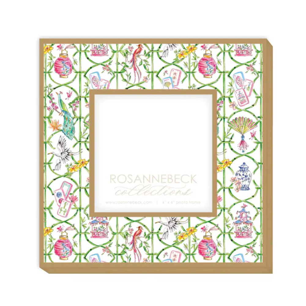 RosanneBeck Collections Handpainted Mahjong Icons in Bamboo Trellis Frame - 4x4 Gold