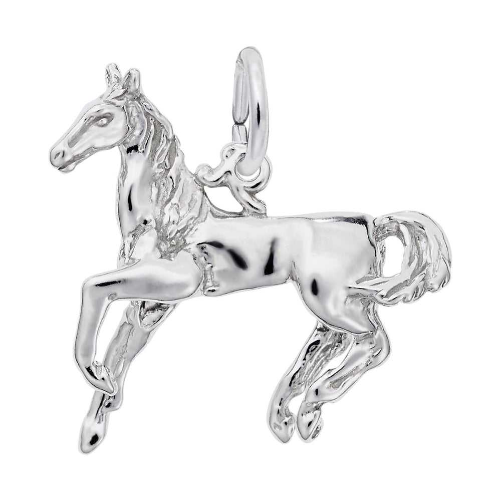 Silver horse pendant on a white background