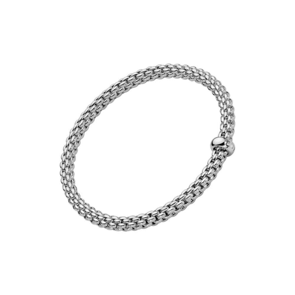 Fope Solo Collection 18k White Gold Flex'it Bracelet with Single Diamond