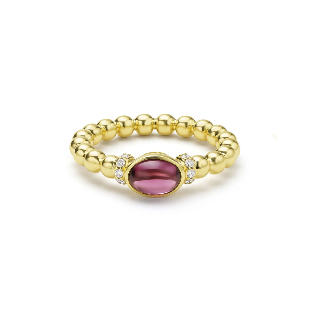 Lagos Caviar Gold 18k Gold and Rhodolite Garnet Beaded Diamond Ring