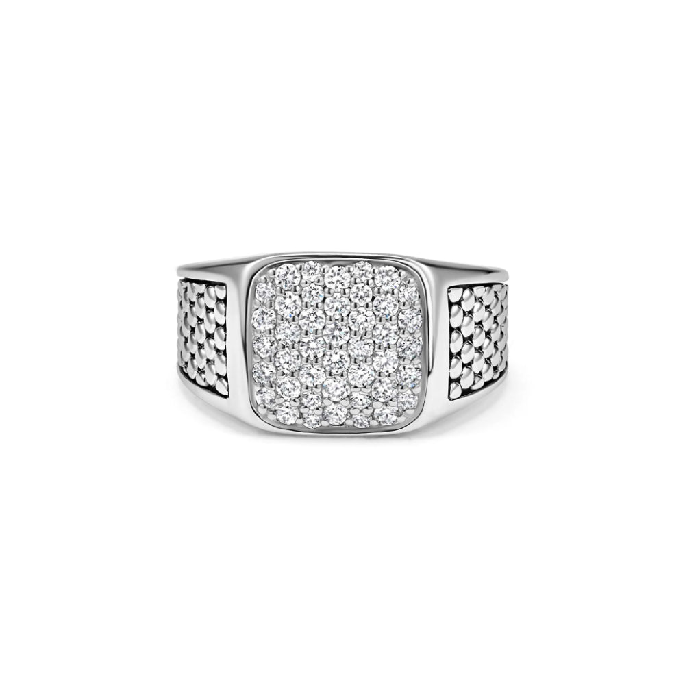 Lagos Anthem Caviar Beaded Square Diamond Ring