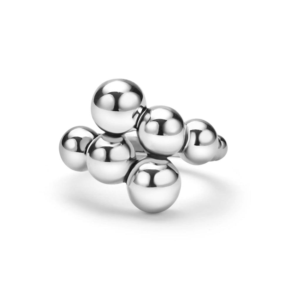 Lagos Caviar Bubbly Silver Beaded Cross Over Ring