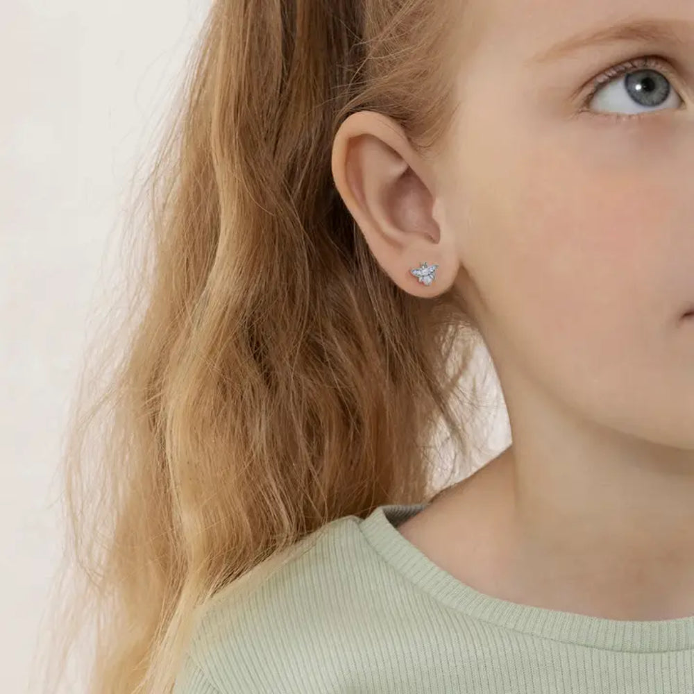 Children's Sterling Silver CZ Bee Earrings