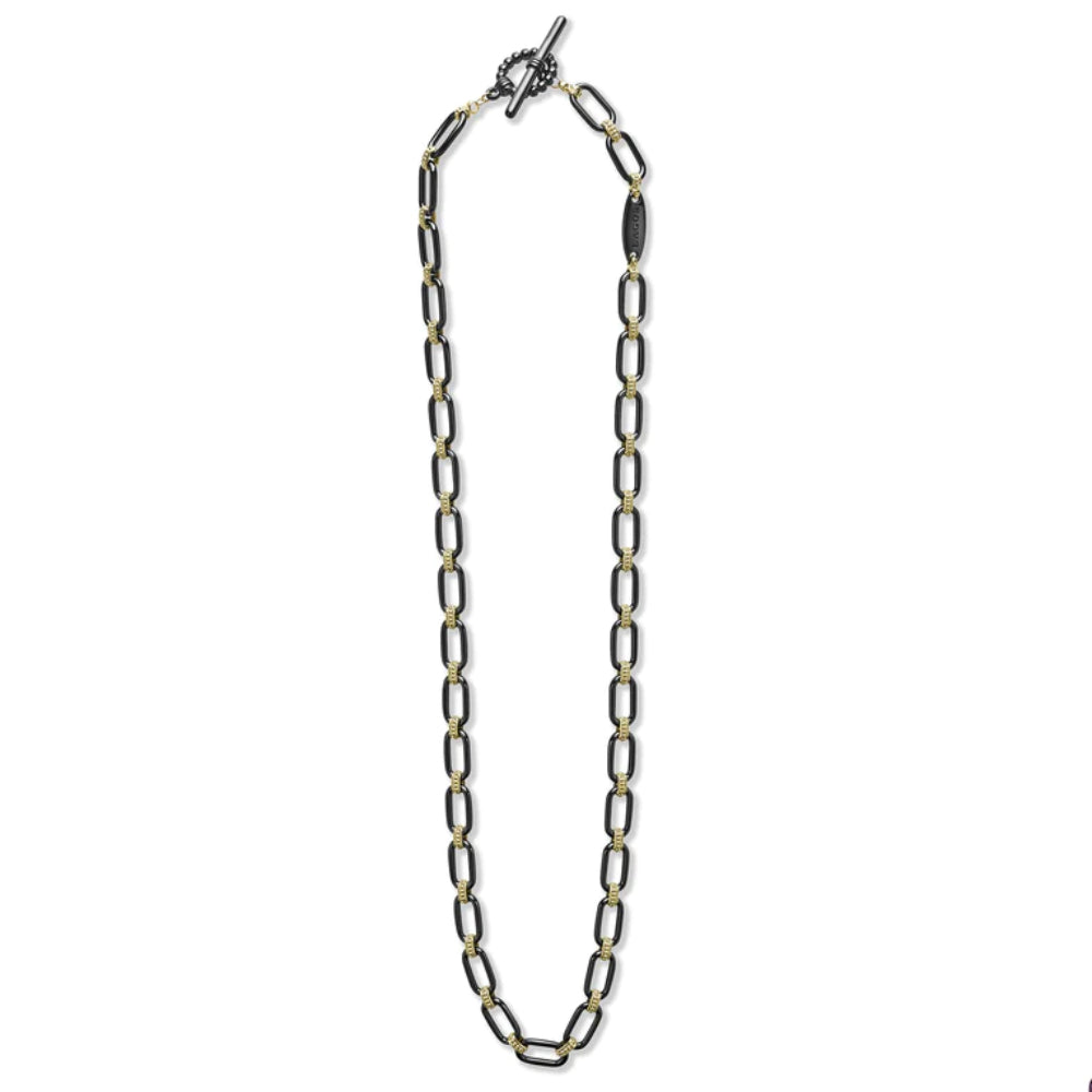 Lagos 18k Gold and Black Ceramic Link Necklace, 6mm
