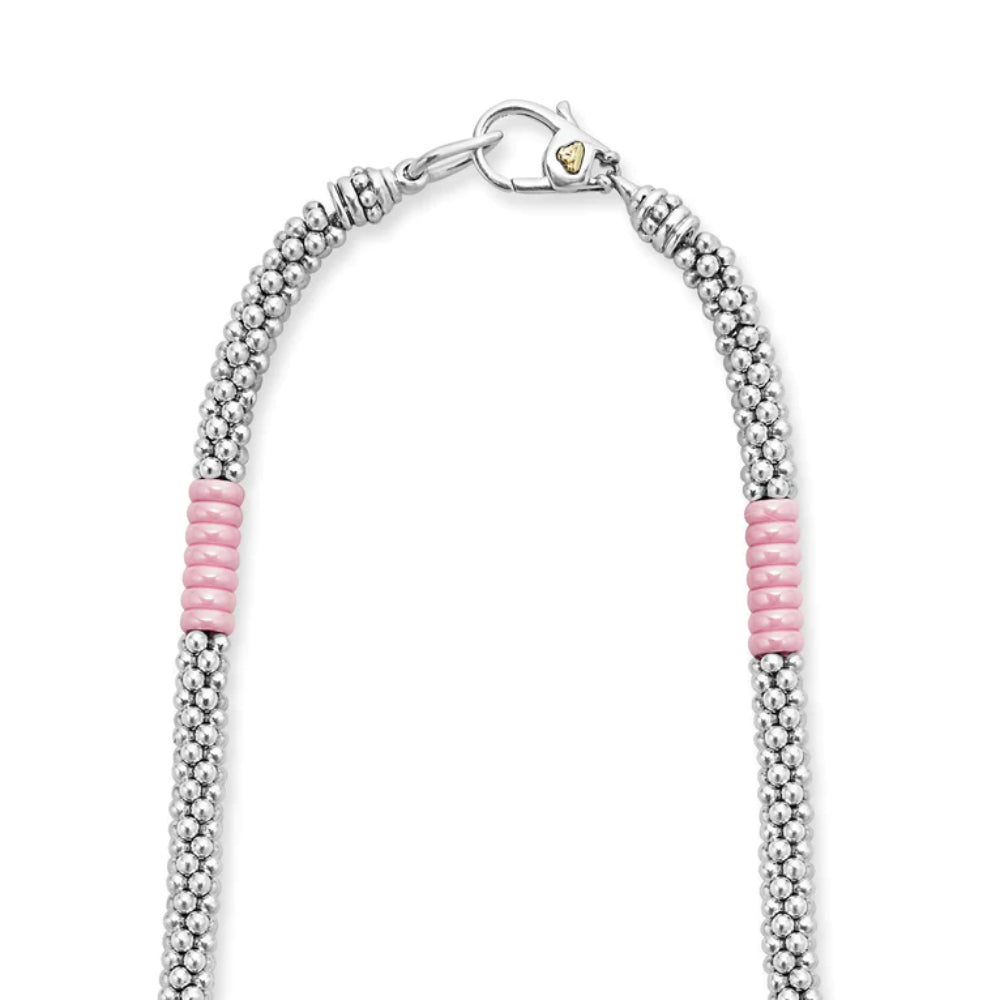 Lagos Pink Caviar Silver Station Ceramic Beaded Necklace, 5mm