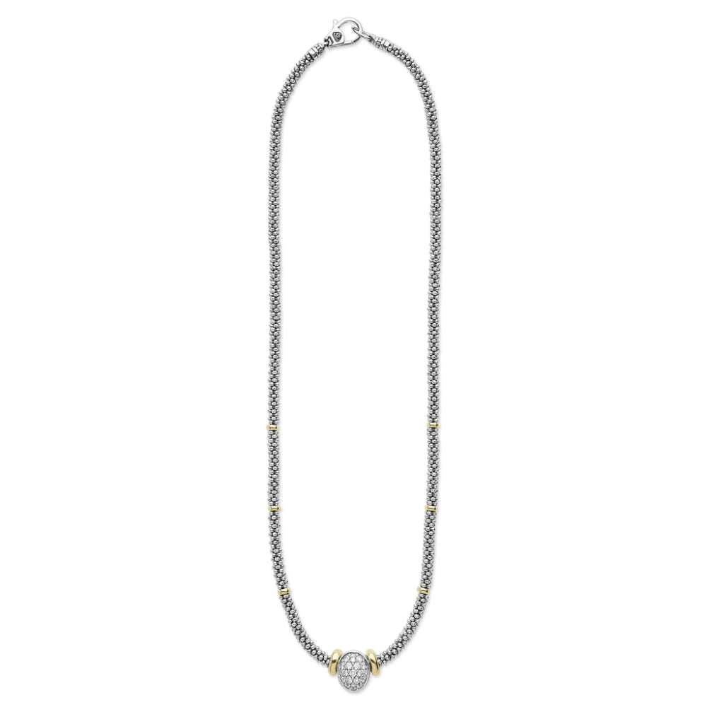 Lagos Signature Caviar Two-Tone Oval Caviar Diamond Necklace