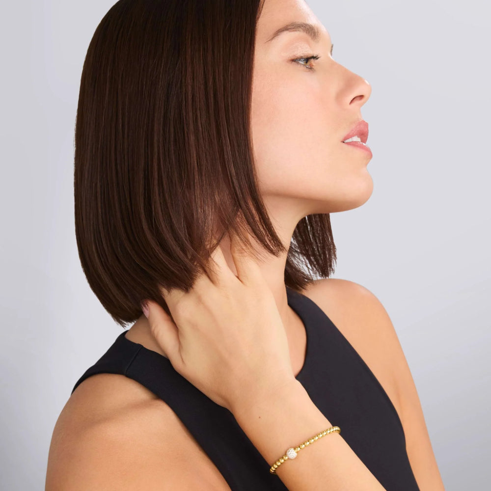 Lagos 18k Caviar Gold and Diamond Bead Bracelet, 4mm