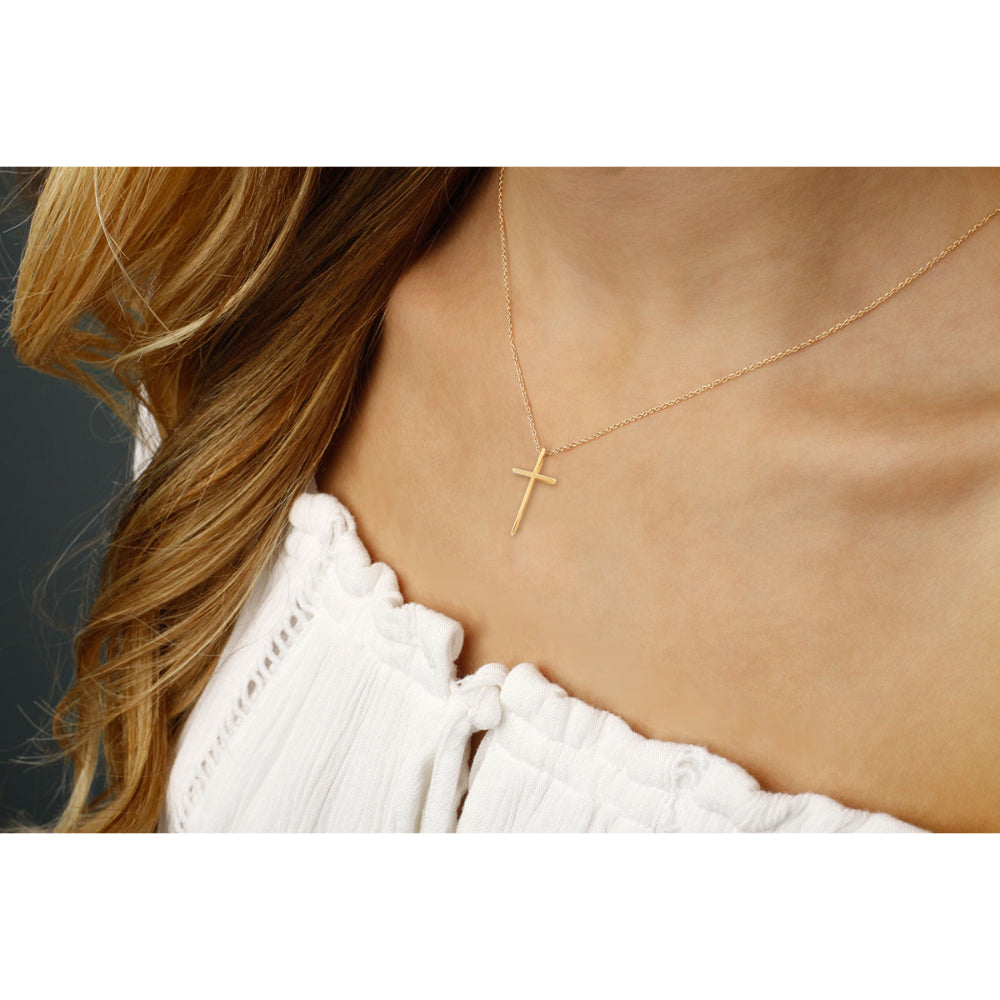 14k Swedged Cross Pendant Necklace 18"