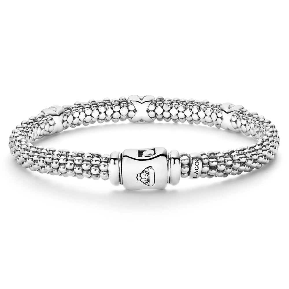 Lagos Embrace Sterling Silver Three Station 'X' Caviar Bracelet