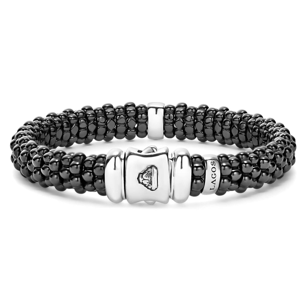 LAGOS Silver Black Caviar Single Station Ceramic Diamond Bracelet
