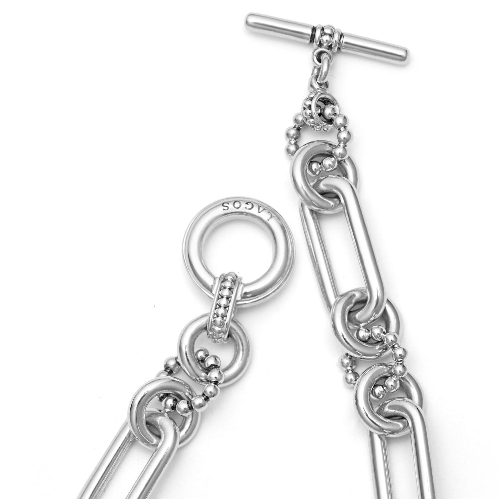 Lagos Signature Caviar Sterling Silver Elongated Link Bracelet - Small