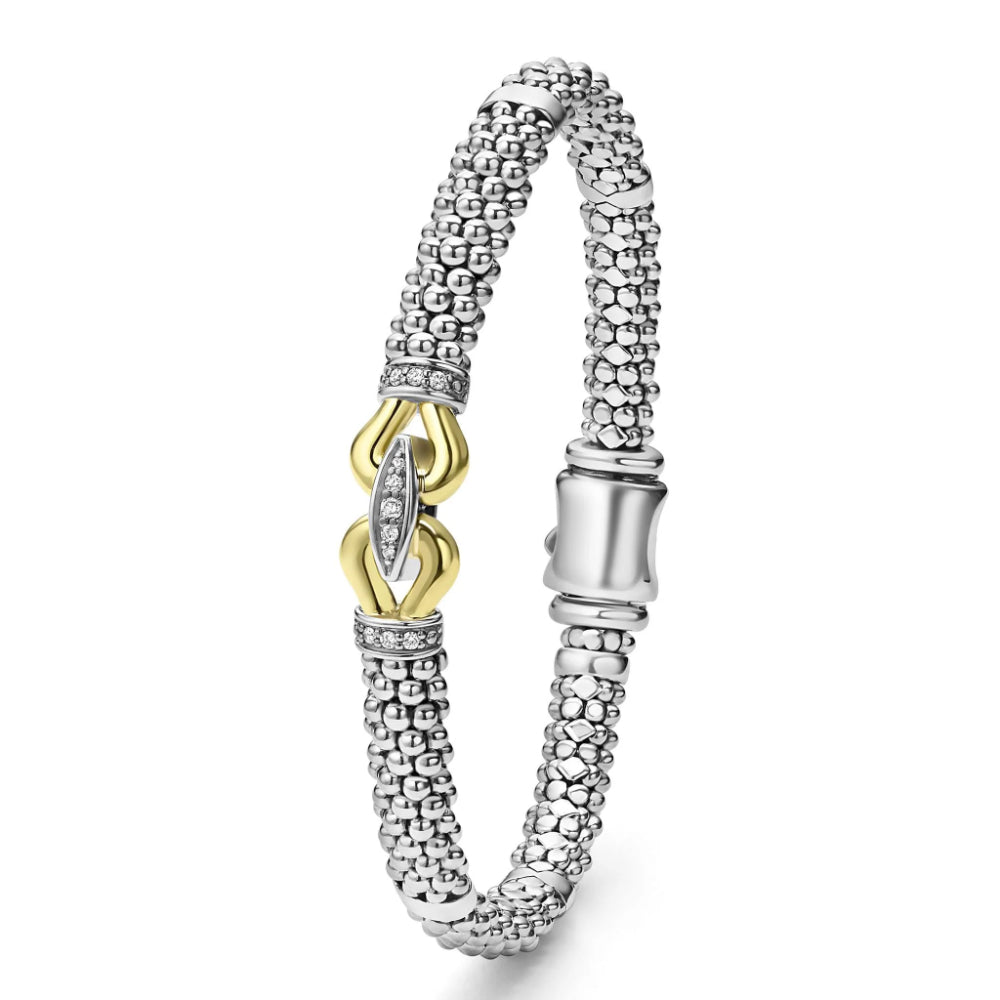 Lagos Derby Two-Tone Caviar Buckle Diamond Bracelet, 9mm