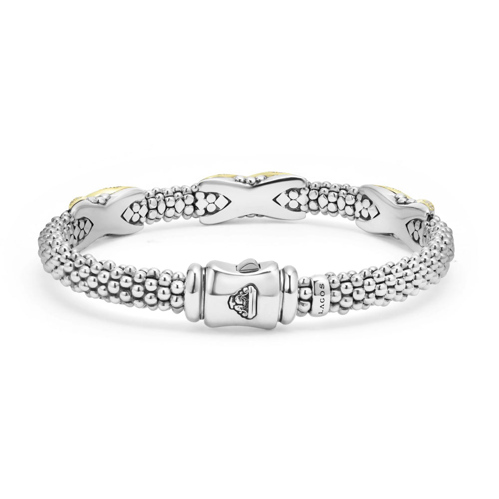 LAGOS Embrace Two-Tone Three Station Diamond X Caviar Bracelet