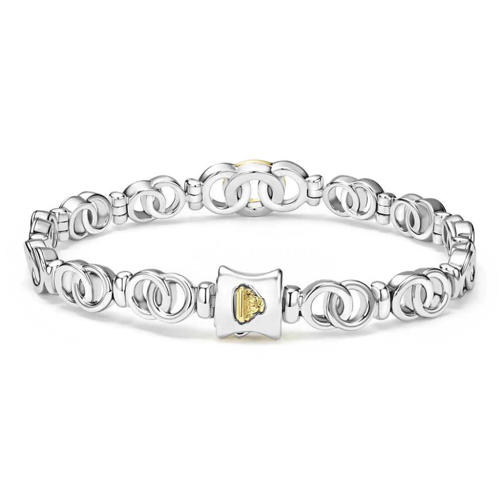 Lagos Signature Caviar Two-Tone Interlocking Diamond Link Bracelet