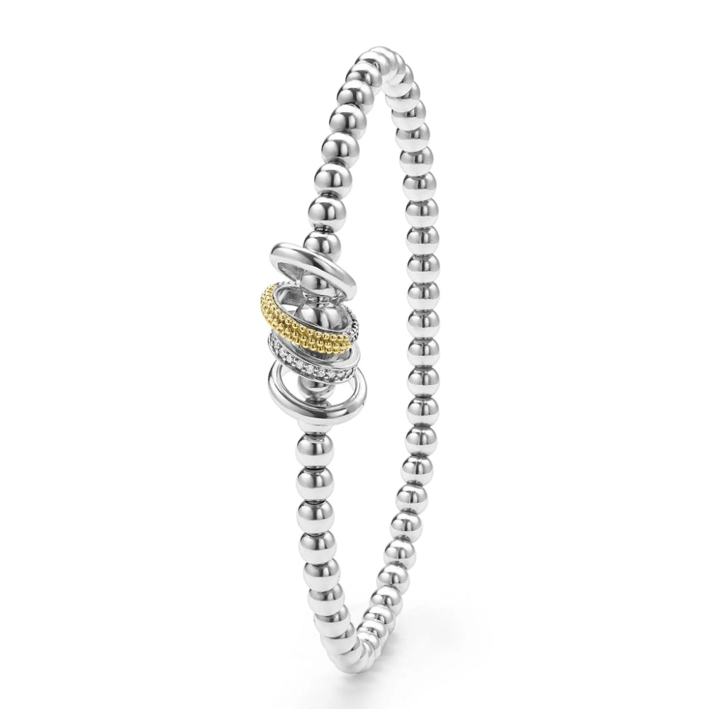 Lagos Caviar Lux Two-Tone Four Ring Diamond Stretch Bracelet