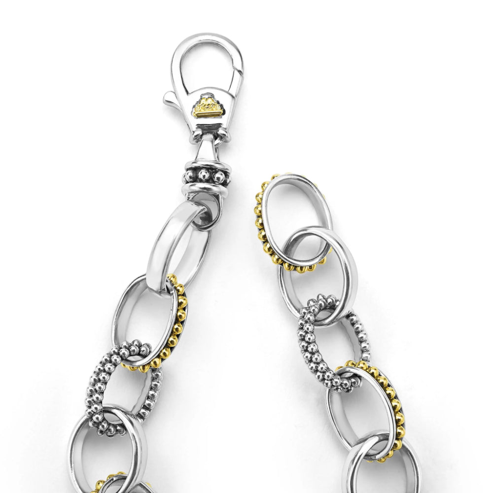 Lagos Signature Caviar SS/18Y Two-Tone Caviar Link Bracelet