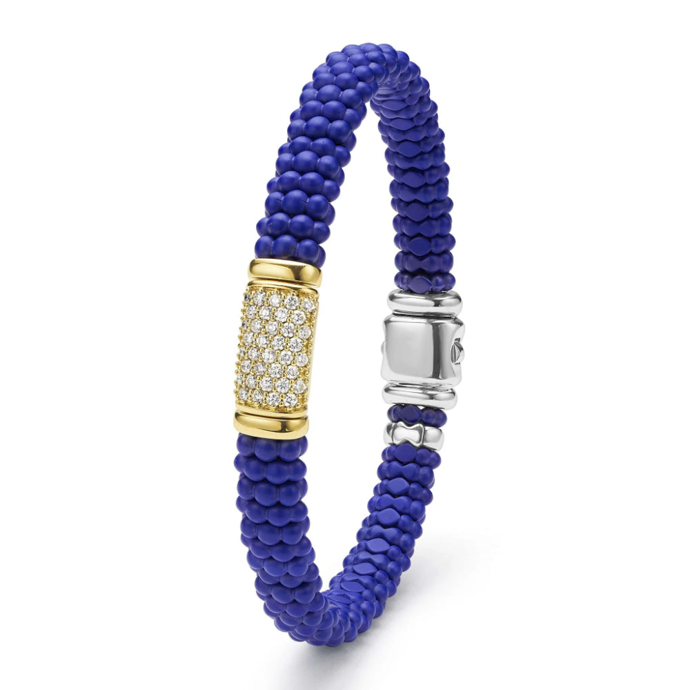 Lagos Blue Caviar Two-Tone Matte Blue Ceramic Diamond Bracelet
