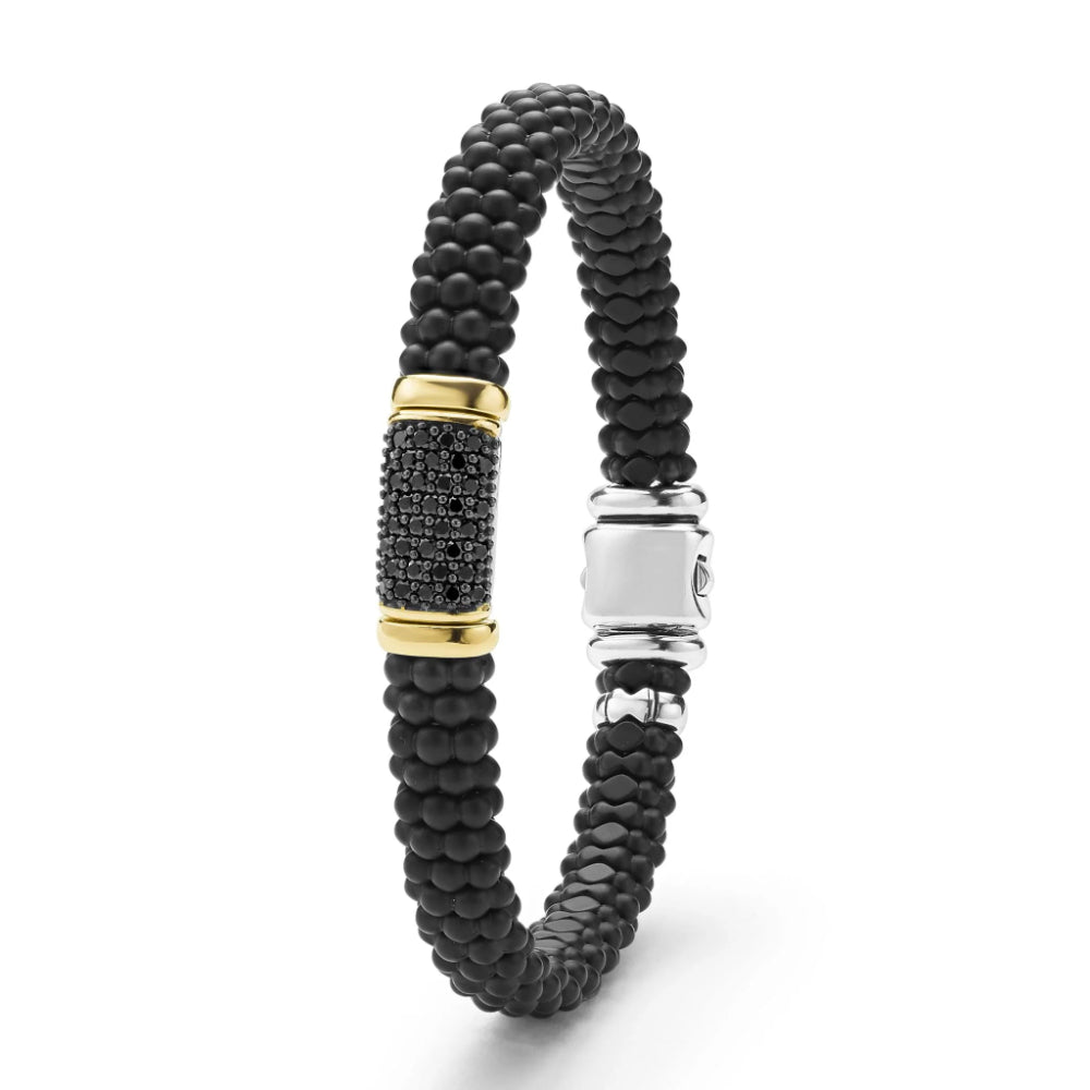Lagos Black Caviar Two-Tone Matte Black Ceramic Black Diamond Bracelet