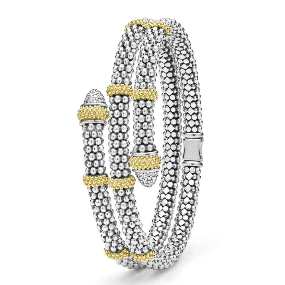 Lagos Caviar Lux Two-Tone Caviar Diamond Versa Wrap Bracelet