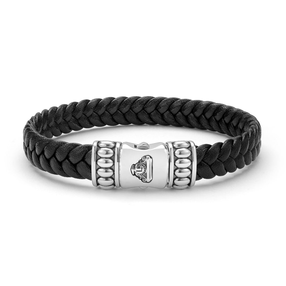 Lagos Anthem Sterling Silver Black Braided Vegan Leather Bracelet