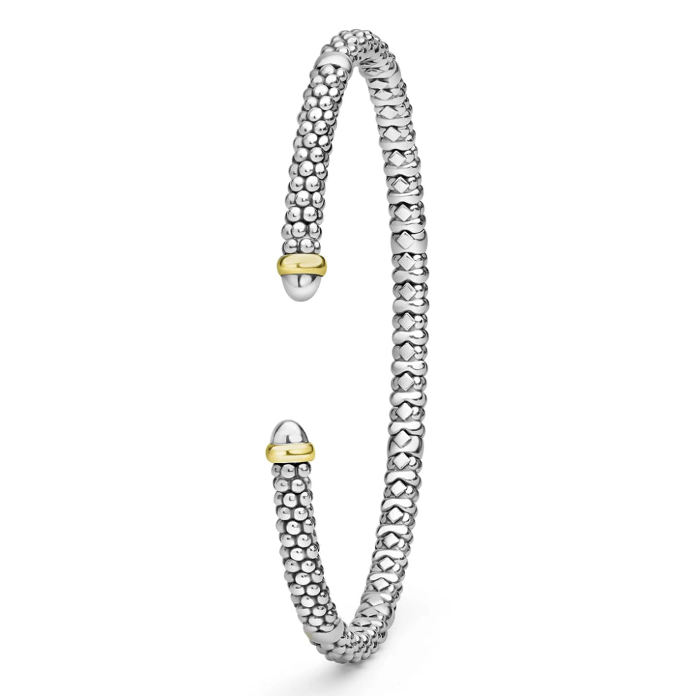 Lagos Signature Caviar Two-Tone Mini Versa Torque Bracelet, 3mm