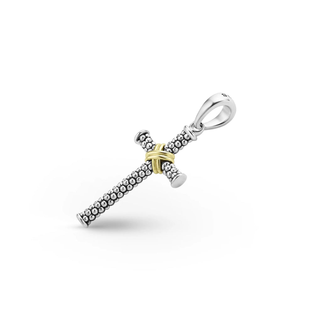 Lagos Anthem Two-Tone Small Caviar Beaded X Cross Amulet