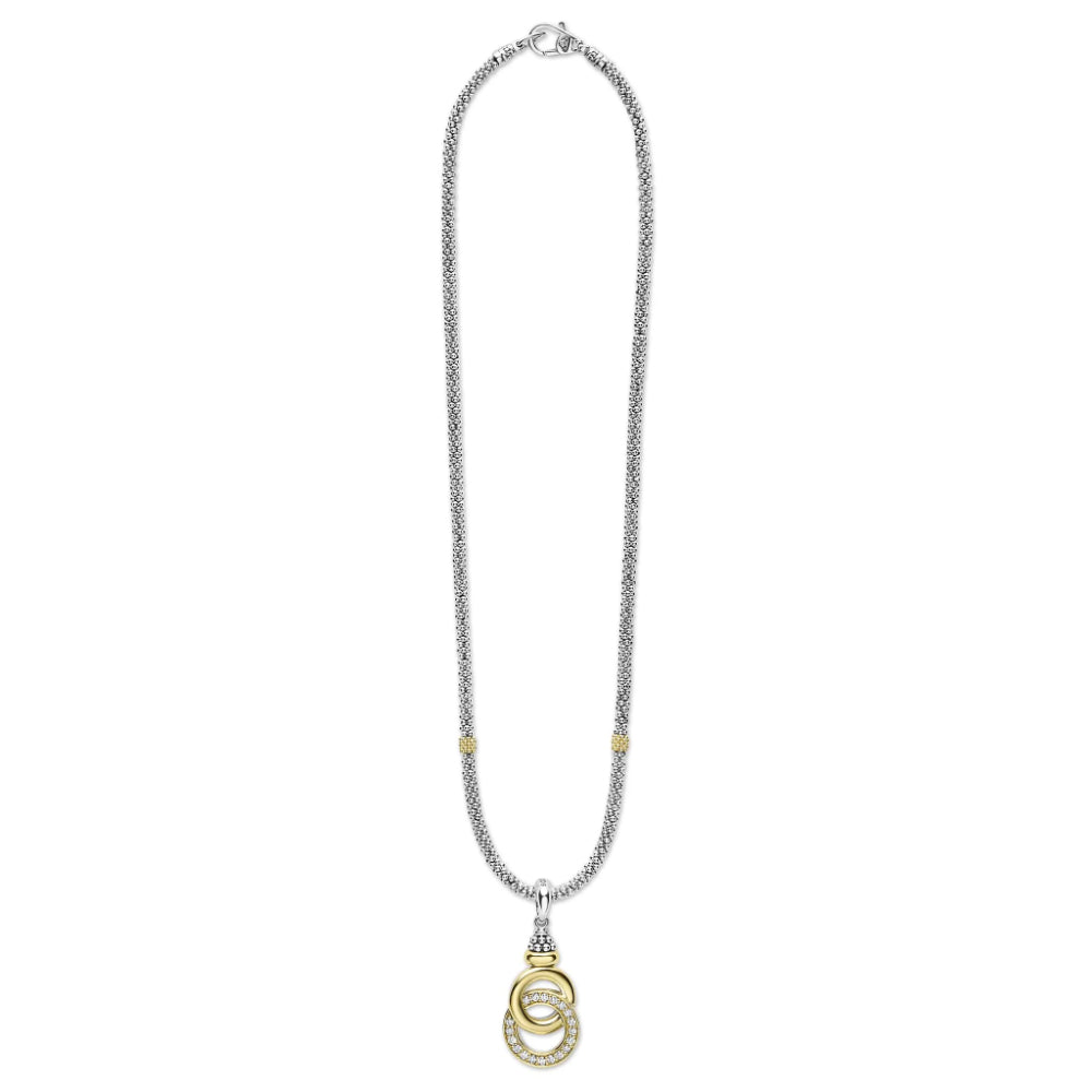 Lagos Signature Caviar Two-Tone Interlocking Diamond Pendant Necklace