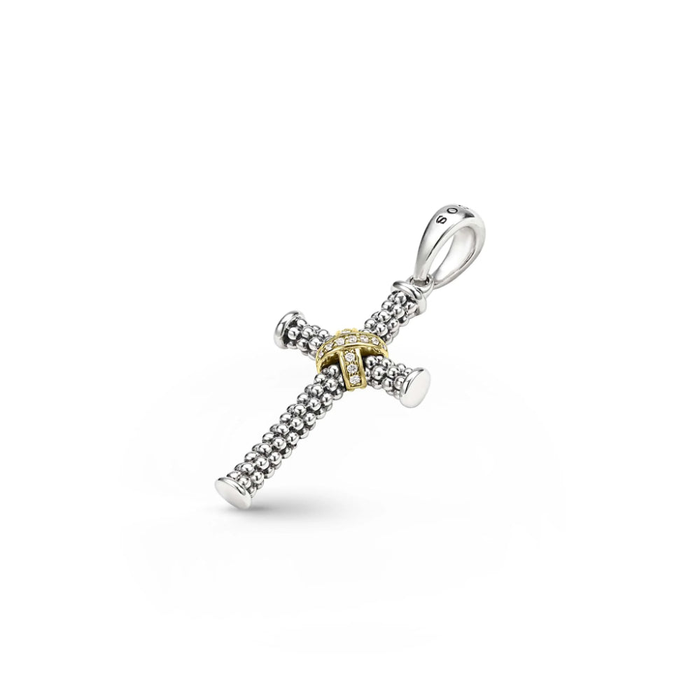 Lagos Anthem Small Two-Tone Caviar Beaded Diamond Cross Amulet