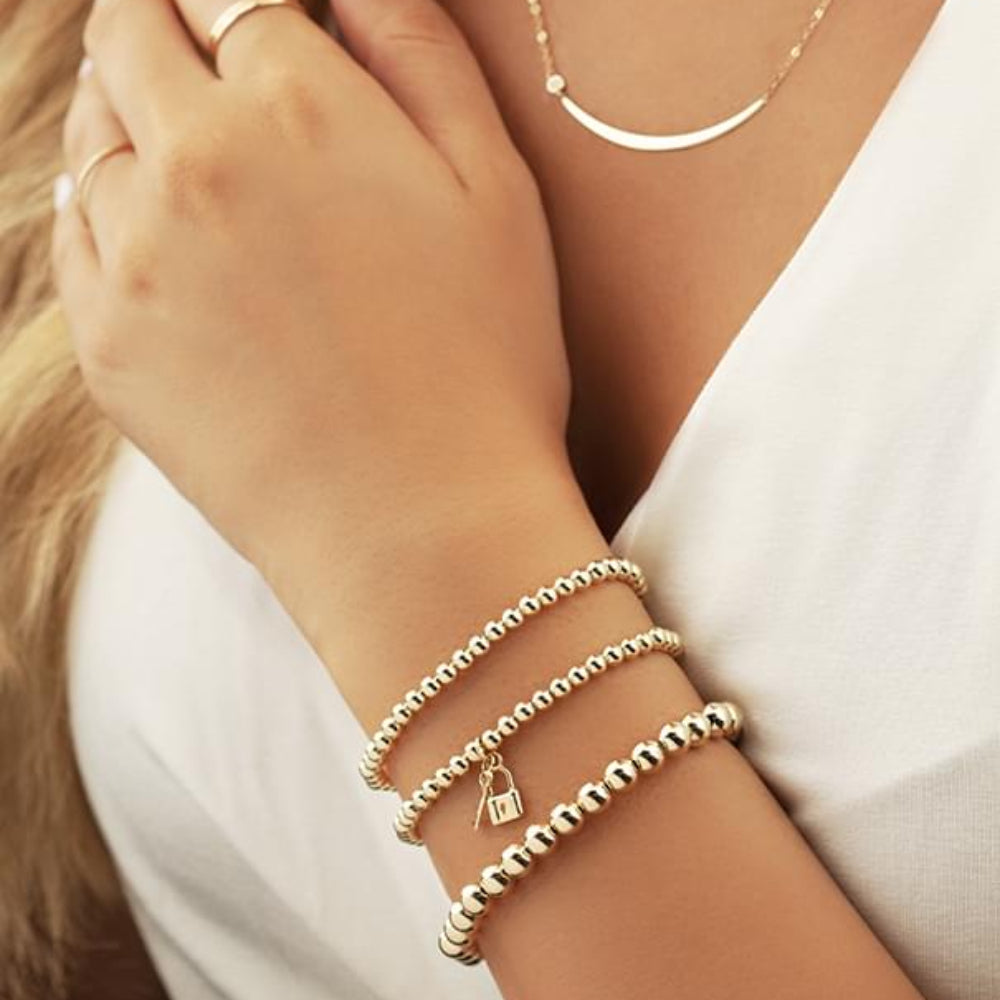 14k Yellow Gold 6mm Beaded Stretch Bracelet