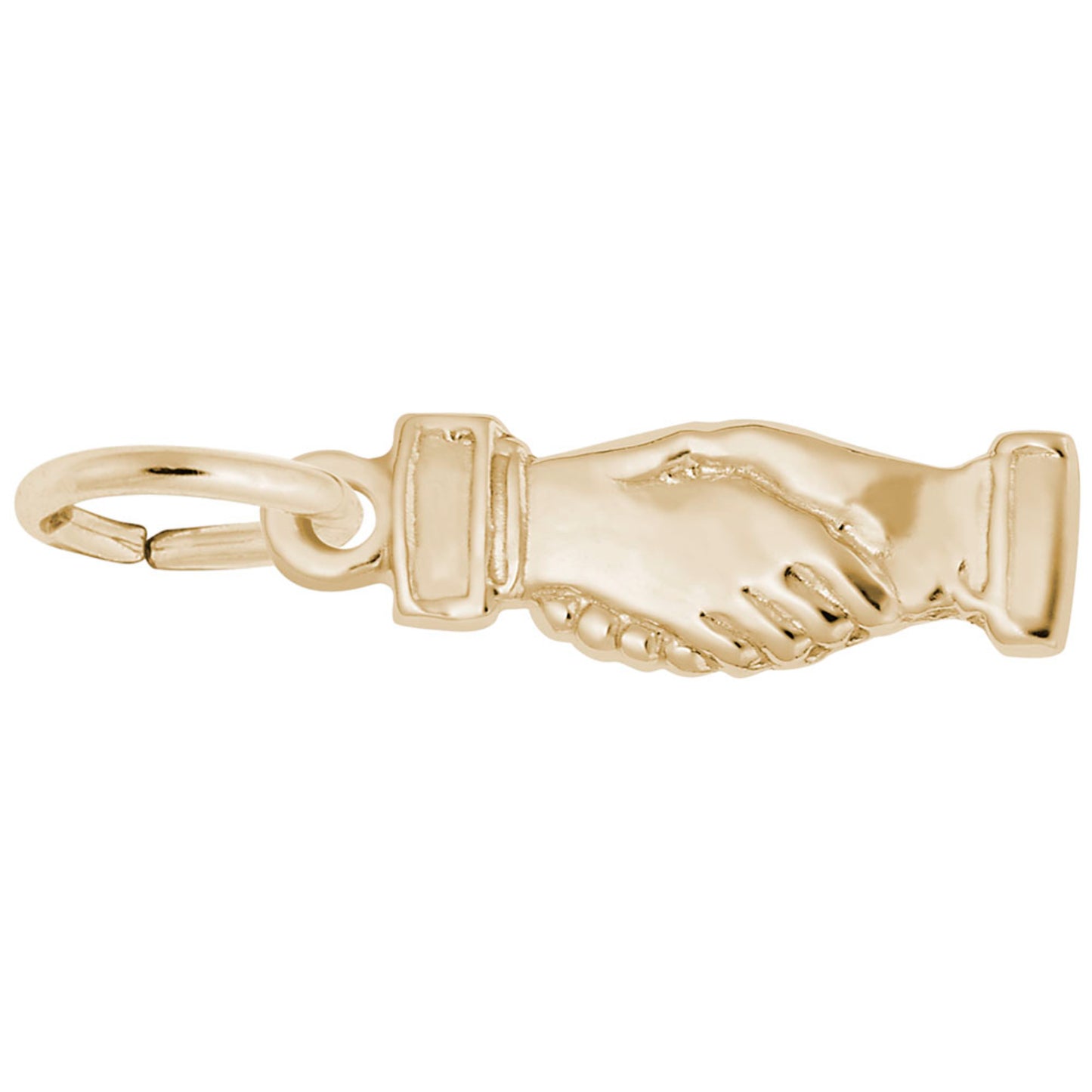 Gold handshake charm on a white background