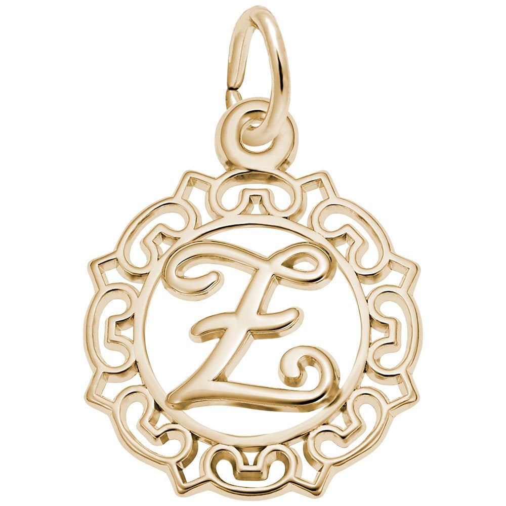 Gold Z in an ornate boarder charm on a white background