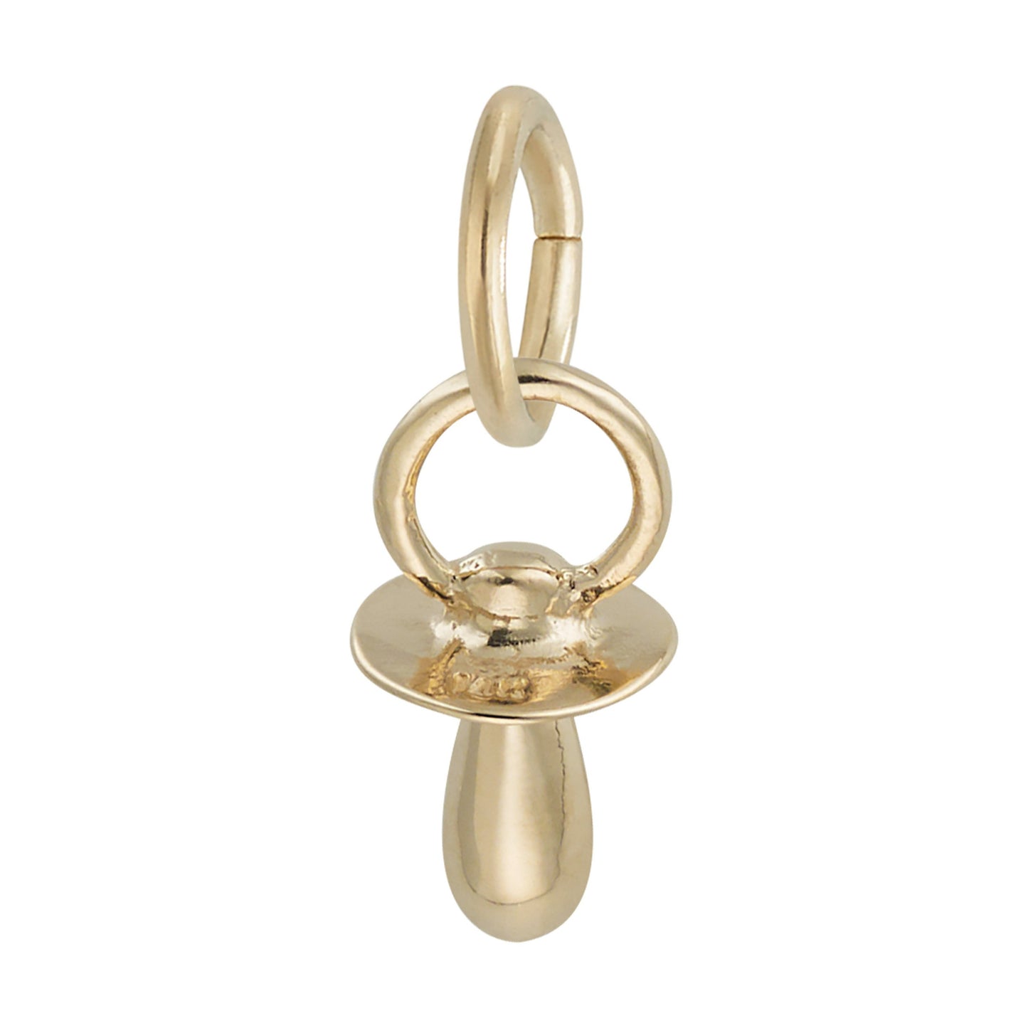 Gold pacifier charm on a white background