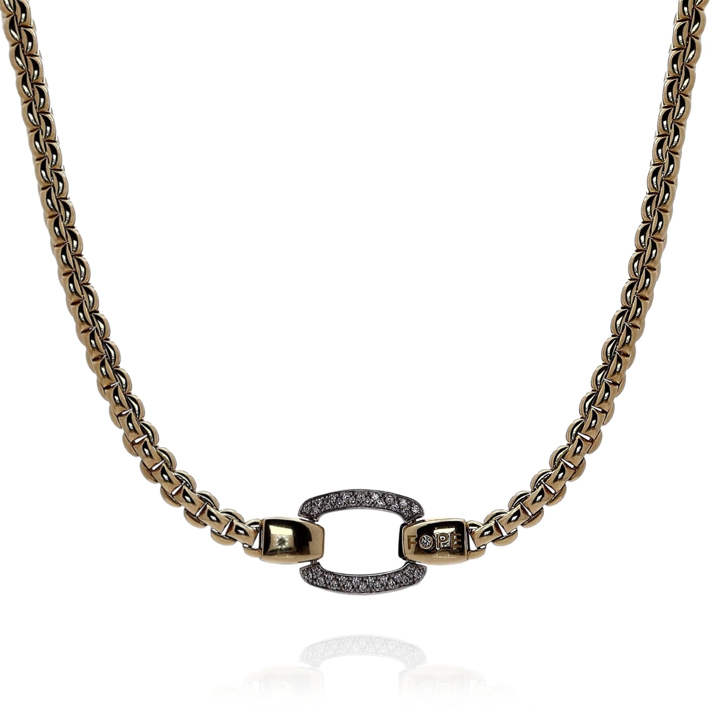 Fope 18k Gold Eka Buckle Style Center Pave Diamond Necklace