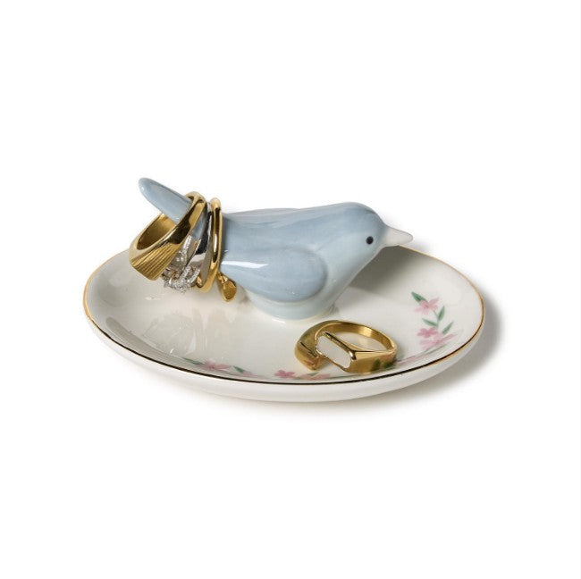 Two's Company Blue Bird Ceramic Ring Holder
