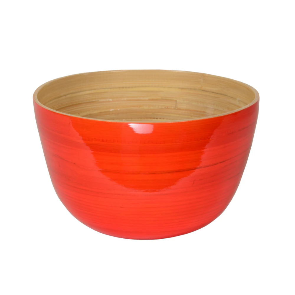 Red bowl with a beige interior on a white background