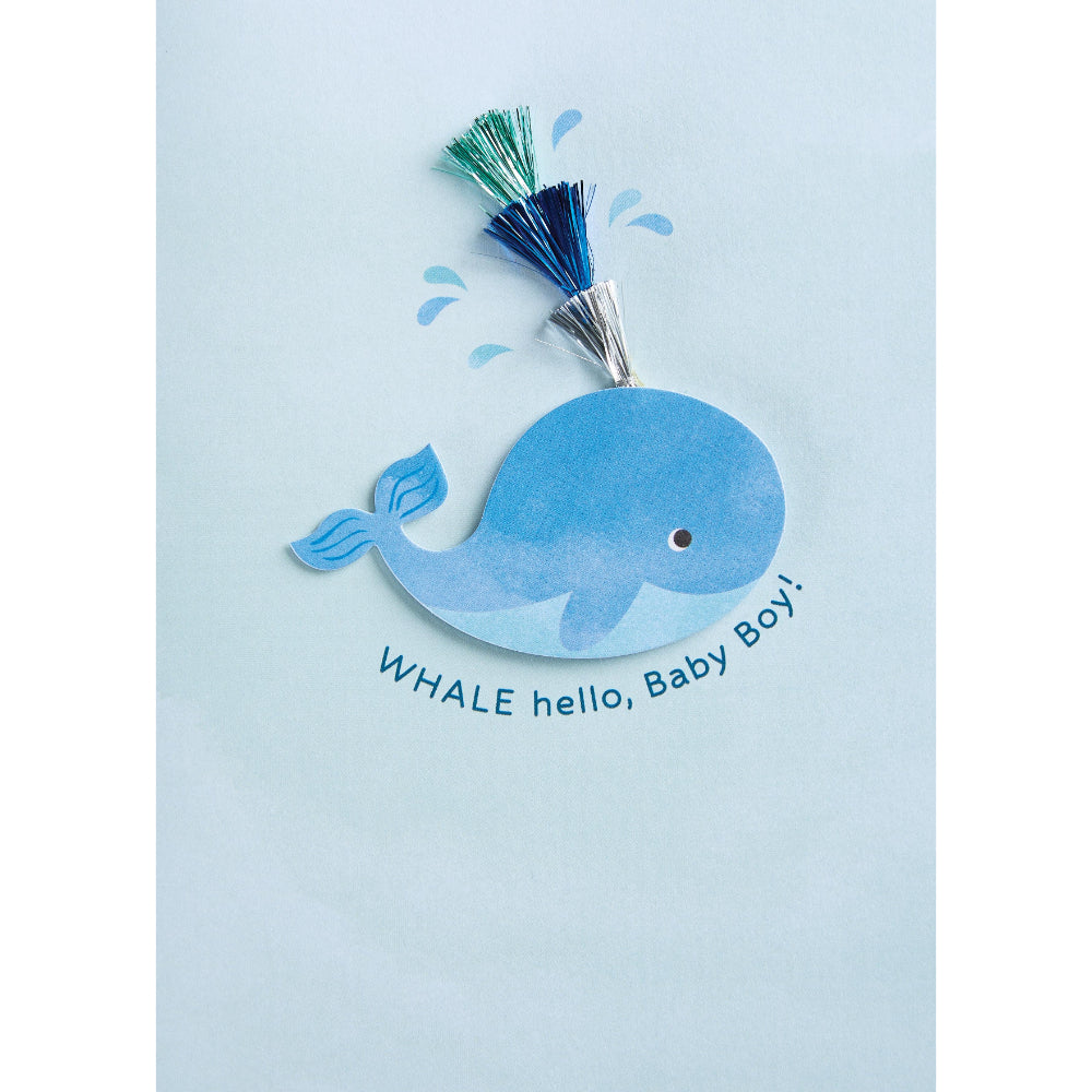 Metallic Tassel Baby Boy Whale Greeting Card