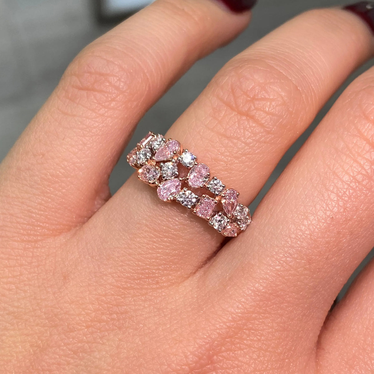 Namdar 18k Rose Gold Wide Multi Shape Pink and White Diamond Band
