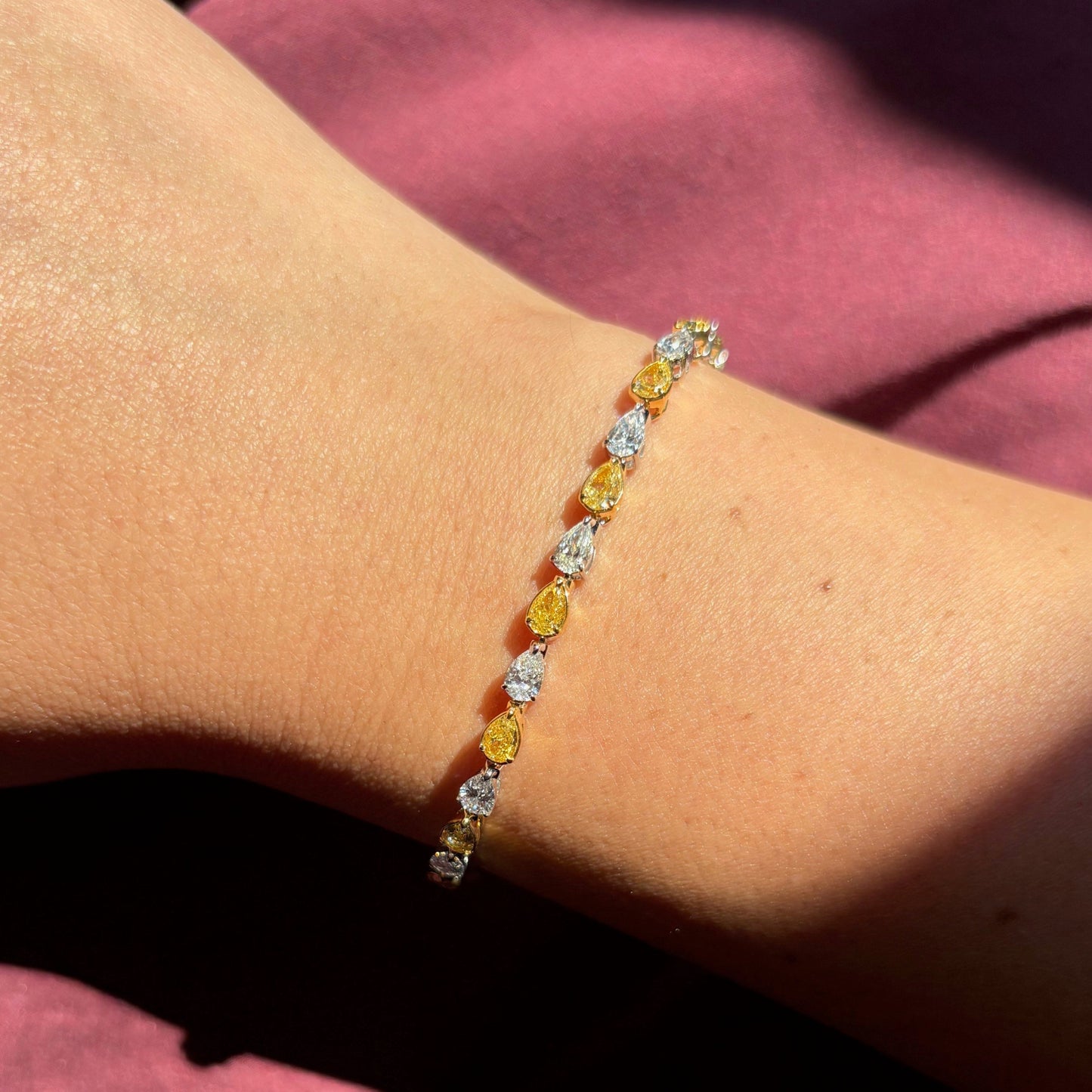 Namdar 18k Two-Tone Yellow and White Pear Shape Diamond Tennis Bracelet