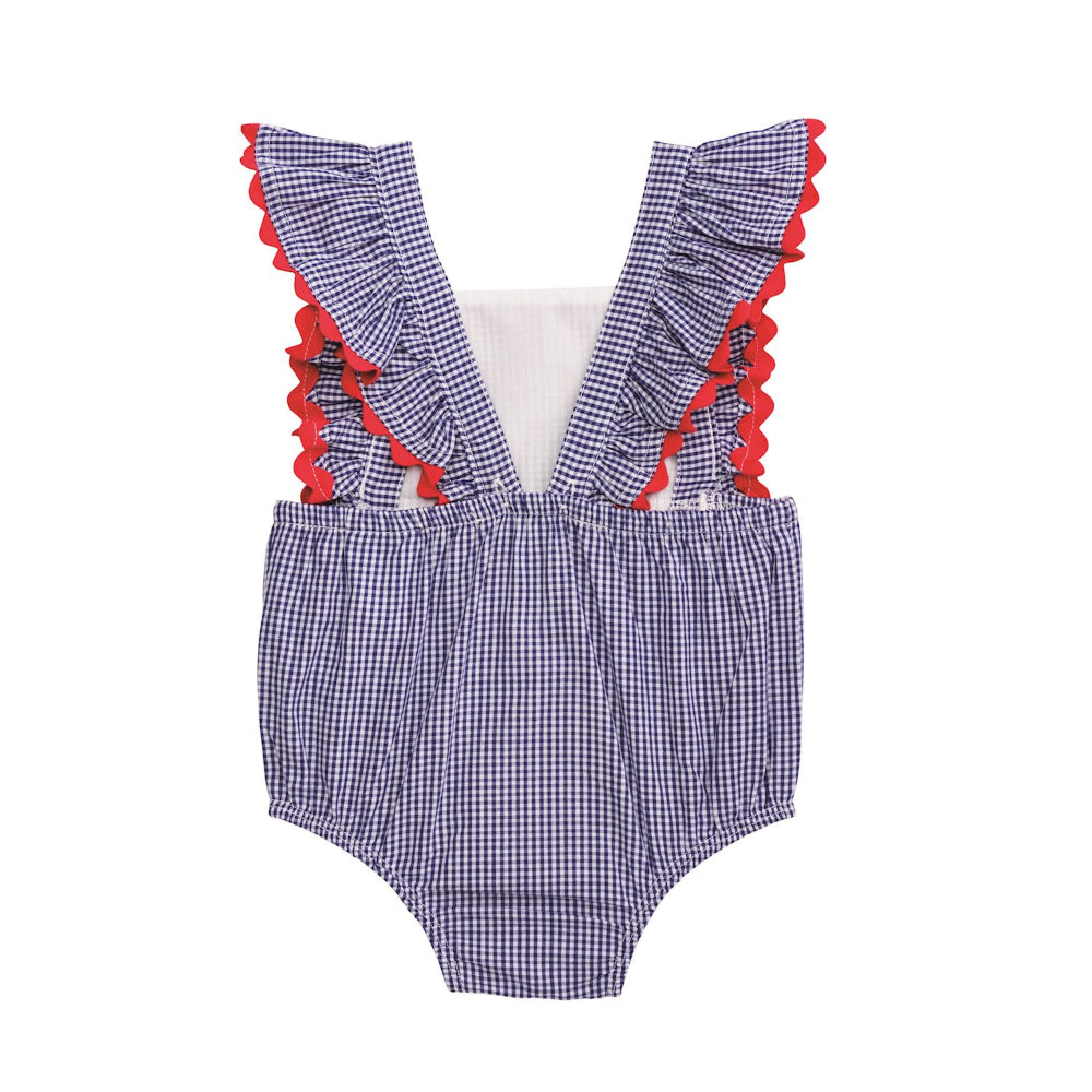 Mud Pie Gingham Ric-Rac Bubble & Headband Set