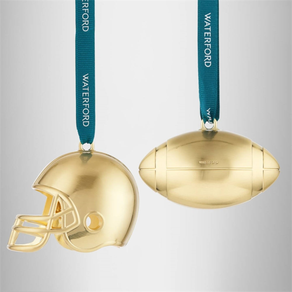 Waterford Gold Football & Football Helmet Ornaments - Set of 2